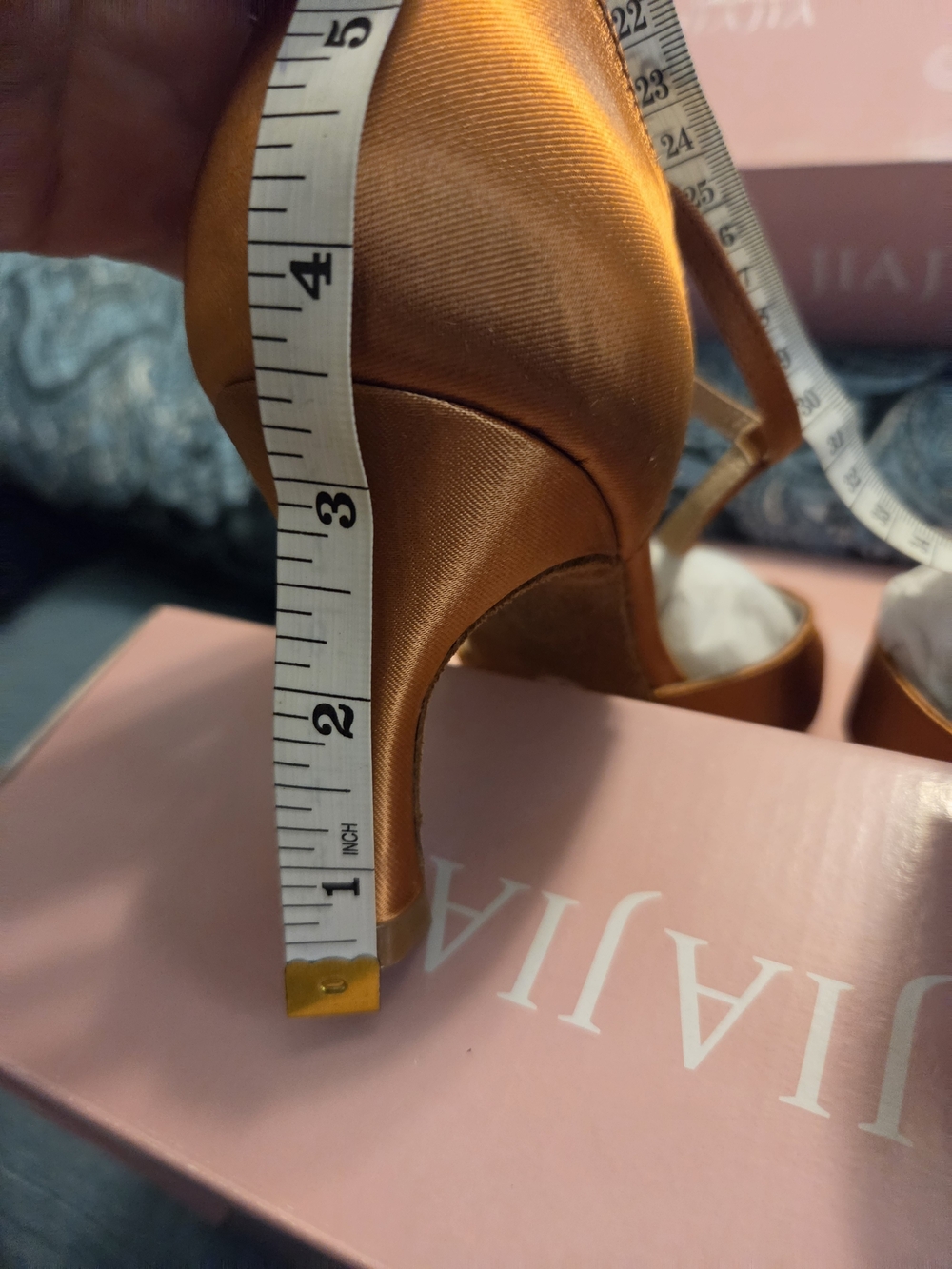 Women's Metallic Copper Satin Strappy Dance Heels - Picture 6 of 11